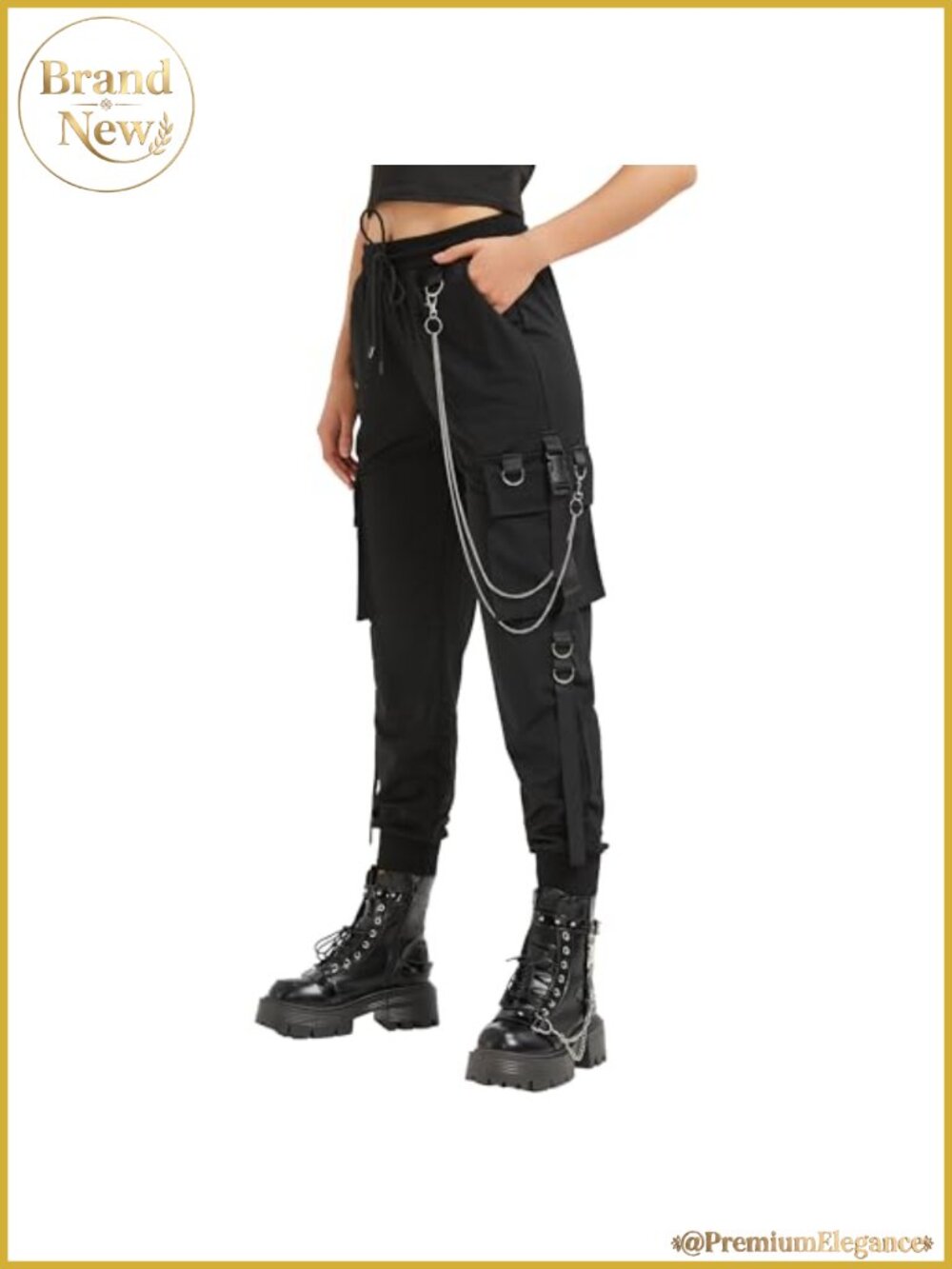 Women's Cargo Pants Techwear Loose Wide Leg with Chain Goth